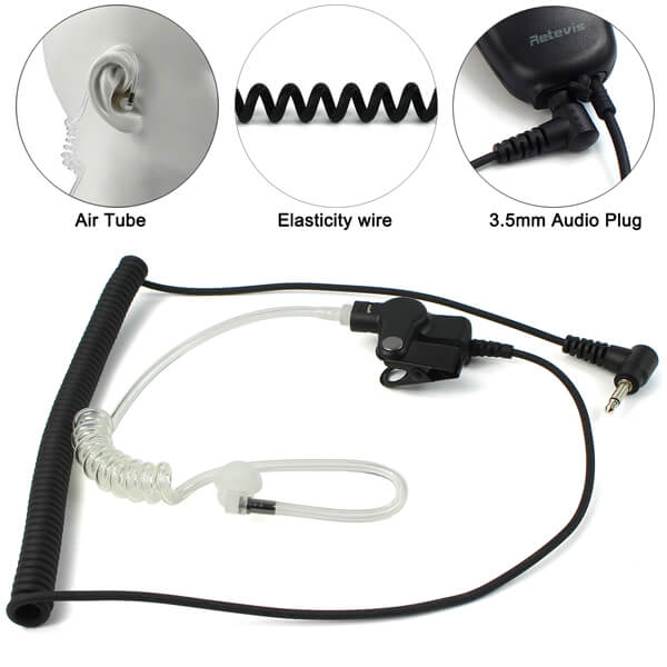 Retevis EAL101 3.5mm Listen-Only Acoustic Tube Earpiece for Speaker Mics