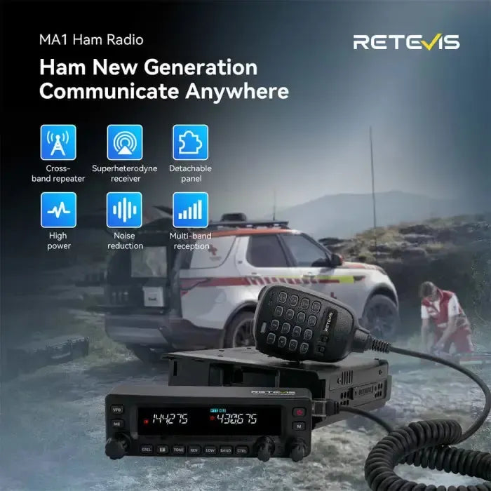 Retevis MA1 50W Dual Band Mobile Ham Radio w/ Wide-Band Receive
