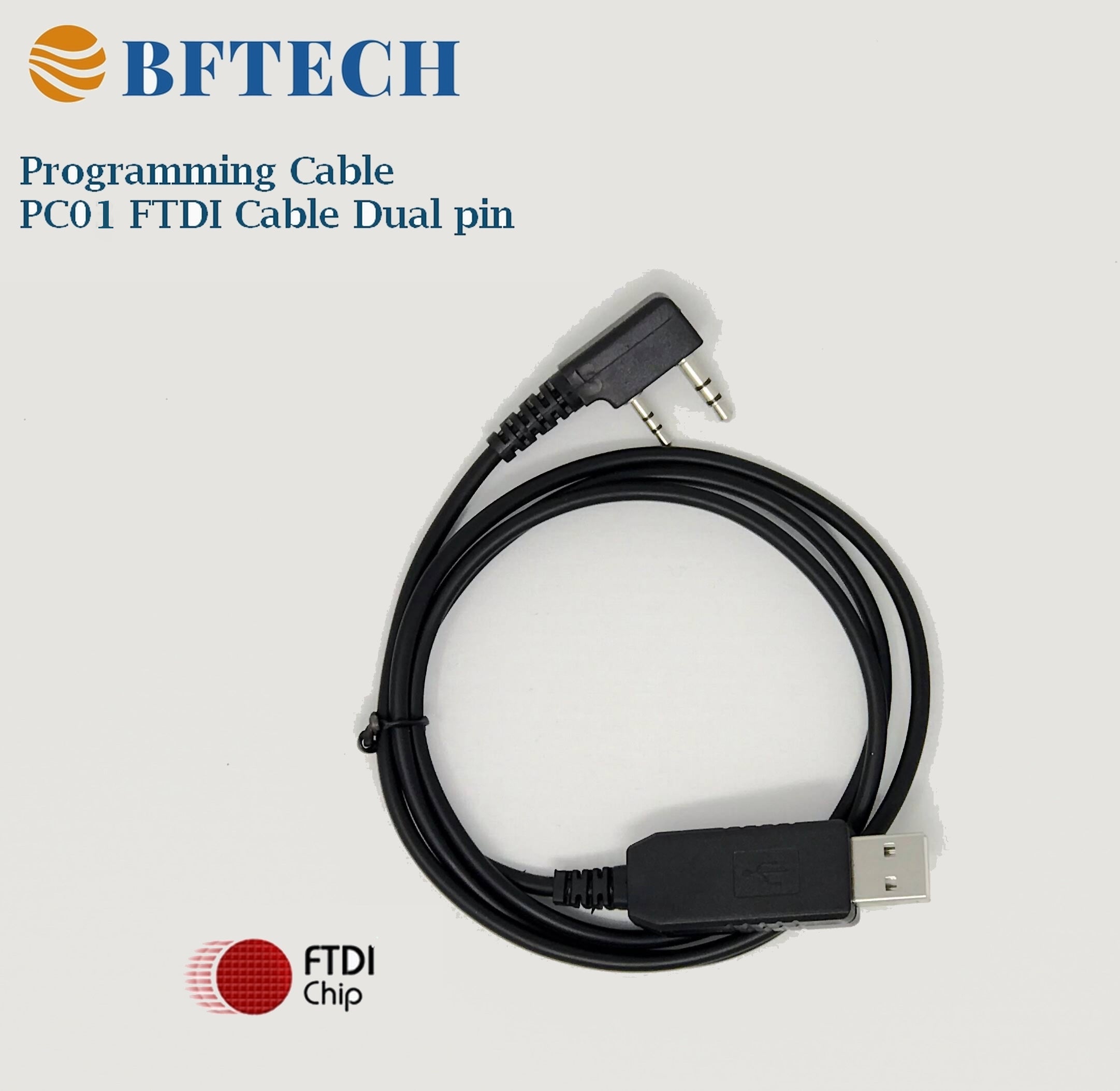 BFTECH FTDI PC01 Genuine USB Programming Cable Dual pin for BFTECH, BaoFeng, Kenwood, and AnyTone Radio - BAOFENGBFTECH