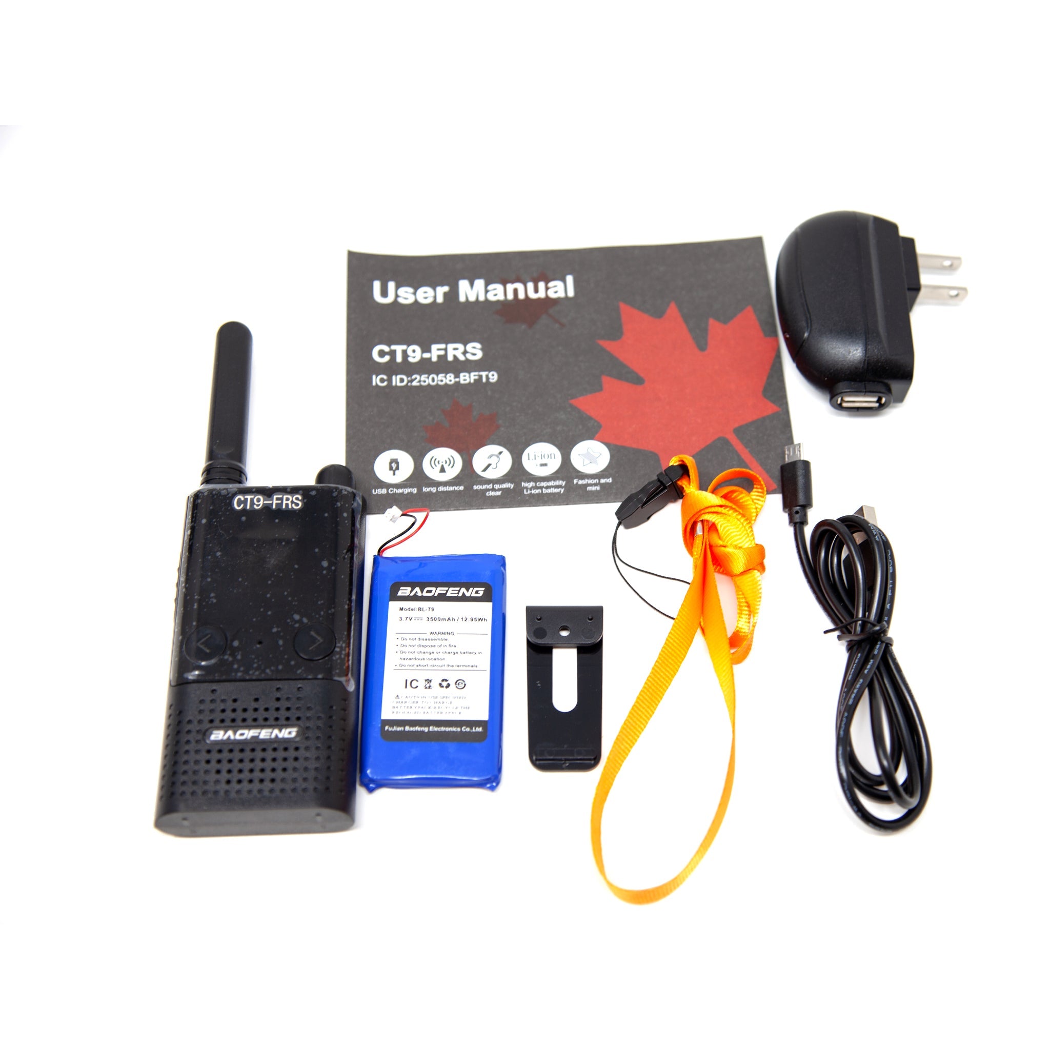 A Pair (2 PCs) Baofeng CT9-FRS Family Frequency Service (FRS) Radio, IC Certified
