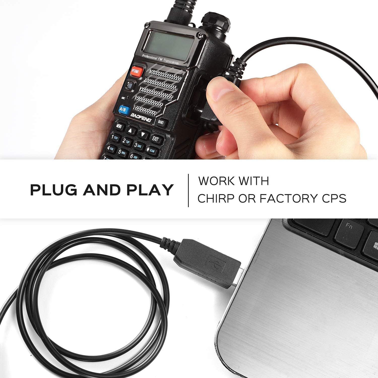 BFTECH FTDI PC01 Genuine USB Programming Cable Dual pin for BFTECH, BaoFeng, Kenwood, and AnyTone Radio - BAOFENGBFTECH