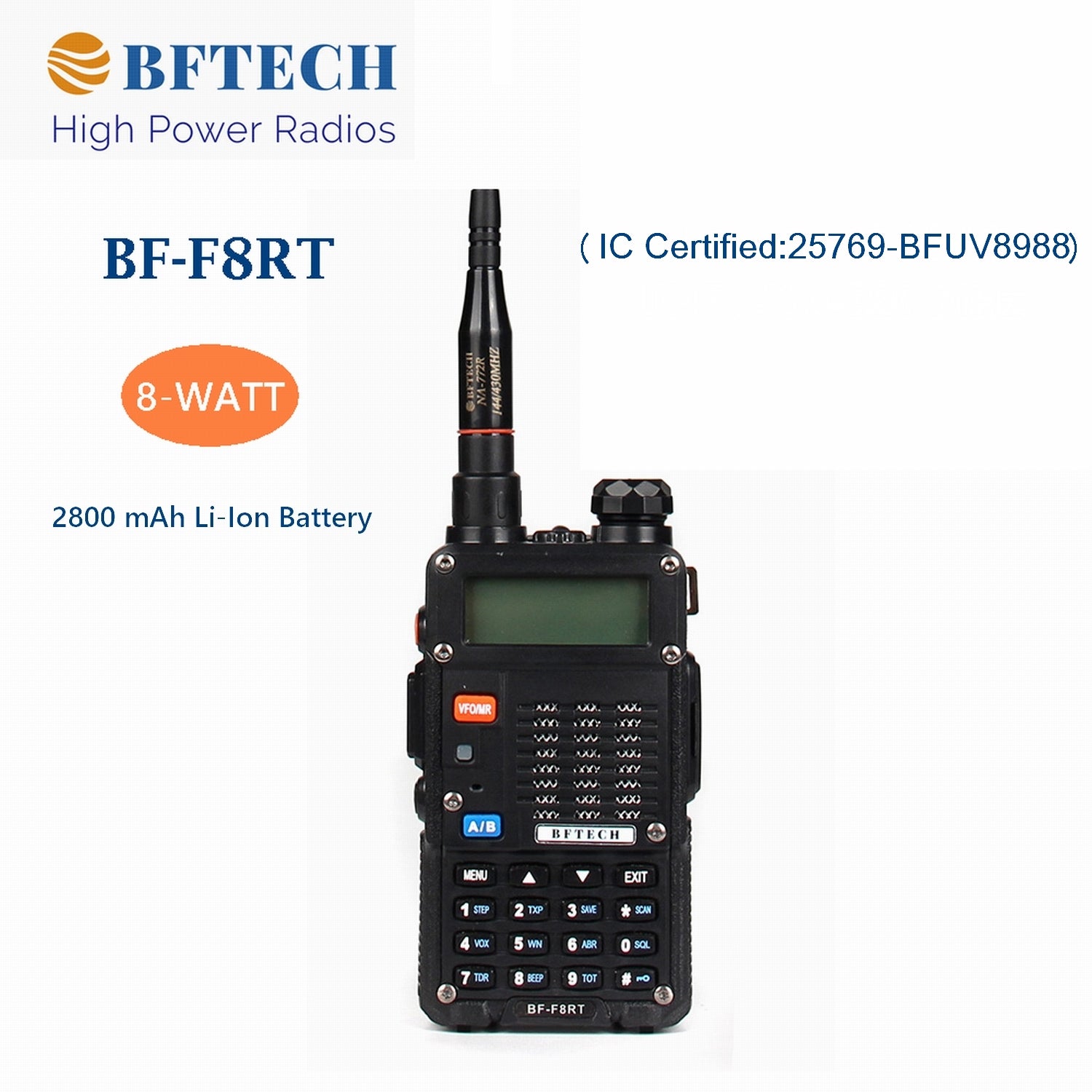 BFTECH BF-F8RT 8-Watt Dual Band Two-Way Radio High Gain NA-772R Stretchable Antenna - BAOFENGBFTECH