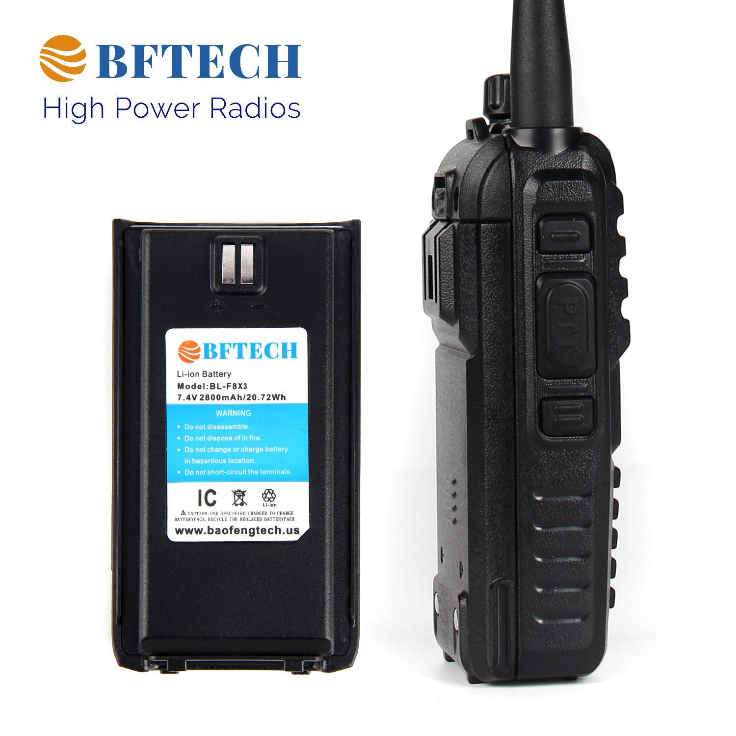 BFTECH BF-F8X3 Tri-Band 8 Watt VHF 1.25M UHF 136-174/220-260/400-520Mhz Portable Amateur Ham Two Way Radio - BAOFENGBFTECH