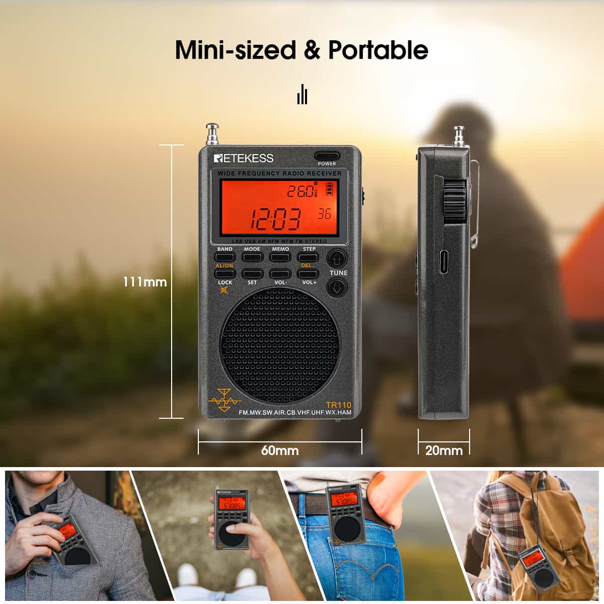 Retekess TR110 FM / MW / SW / USB / AIR / CB / VHF/ NOAA / UHF Portable Full Band Digital Radio Scanner