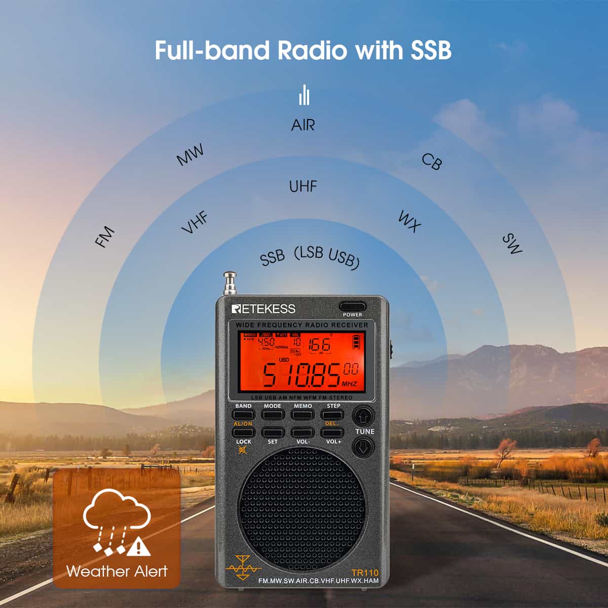 Retekess TR110 FM / MW / SW / USB / AIR / CB / VHF/ NOAA / UHF Portable Full Band Digital Radio Scanner