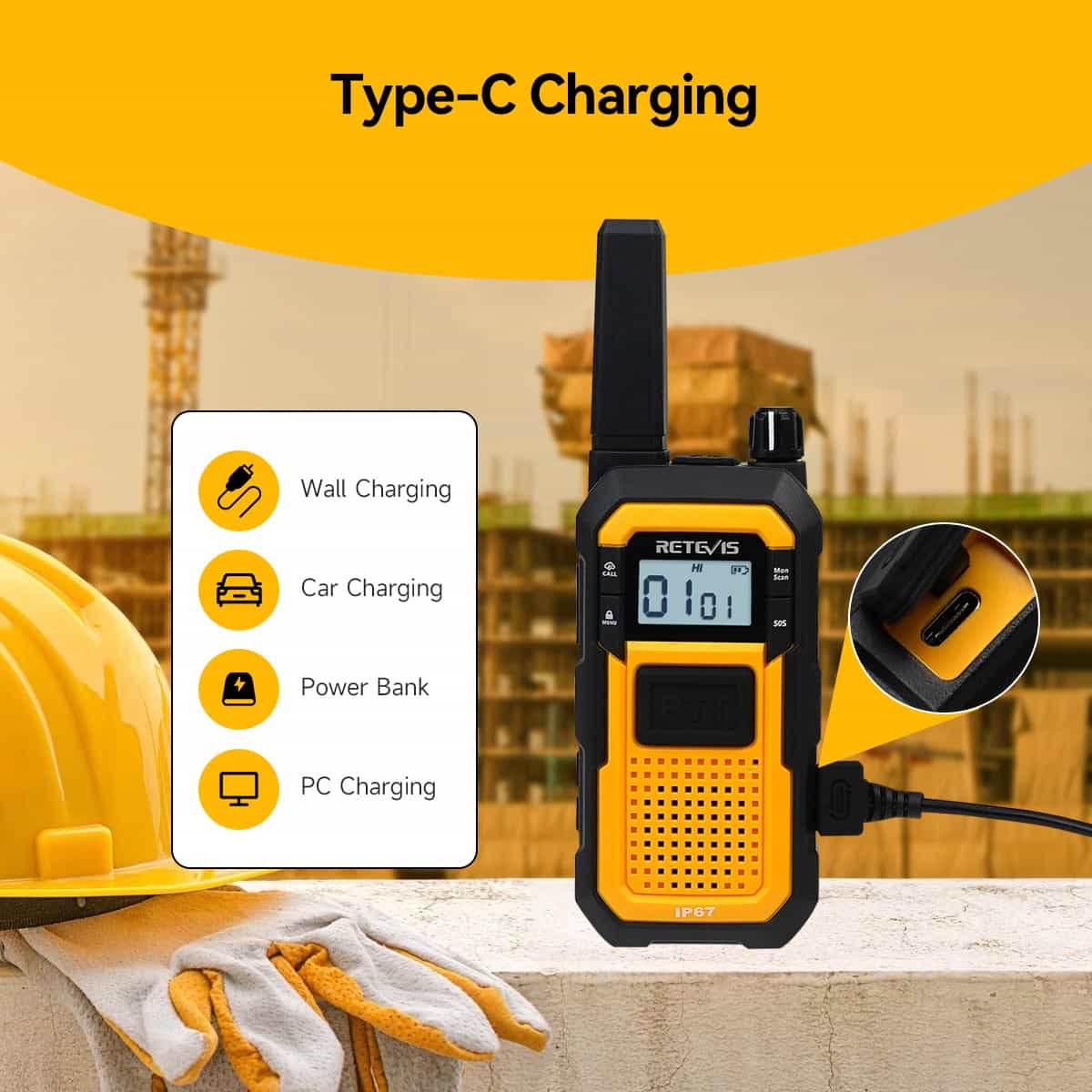 Retevis RB48 Premium Heavy Duty Full Power License Free Construction Job-site Two Way Walkie Talkie Radio