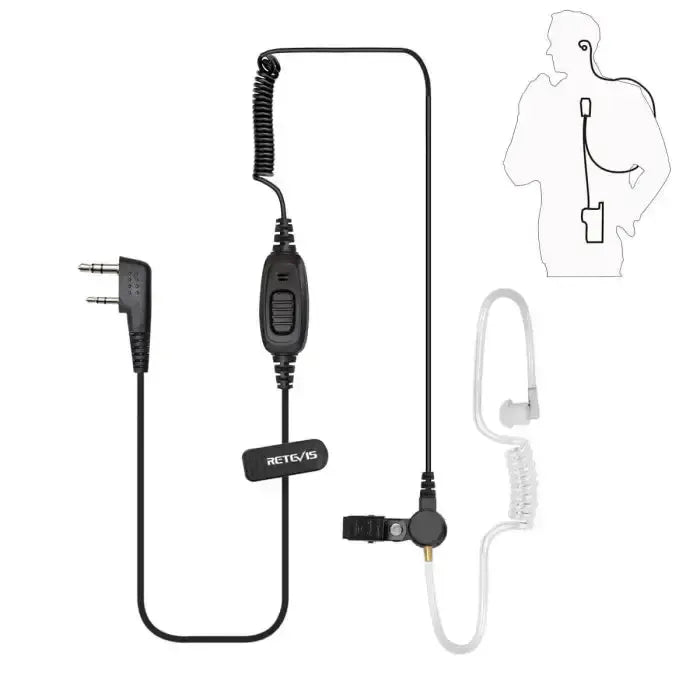 Retevis EEK009 Covert "Secret Service" Air Tube Earpiece Microphone (K1 2-Pin)