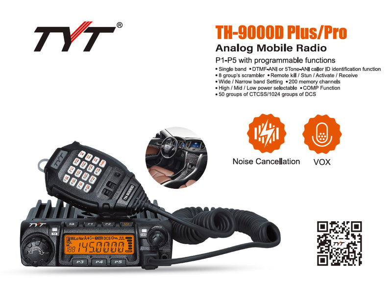 TYT TH-9000D Plus Mobile car radio vhf 144-148mh 65w 200 channels vehi
