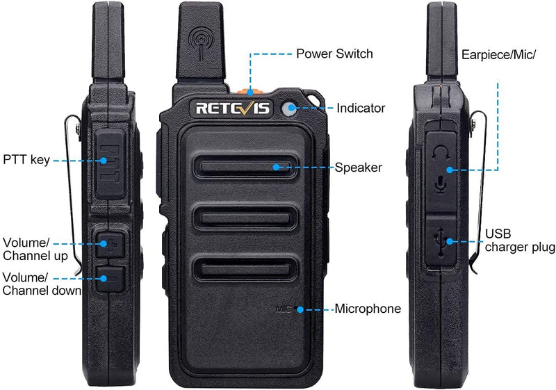 Retevis RT19 Two Way Radios Rechargeable,Portable Walkie Talkies for Adults,1300mAh Battery,Metal Clip,Hands Free Way Radios for Family Small Stores - 5
