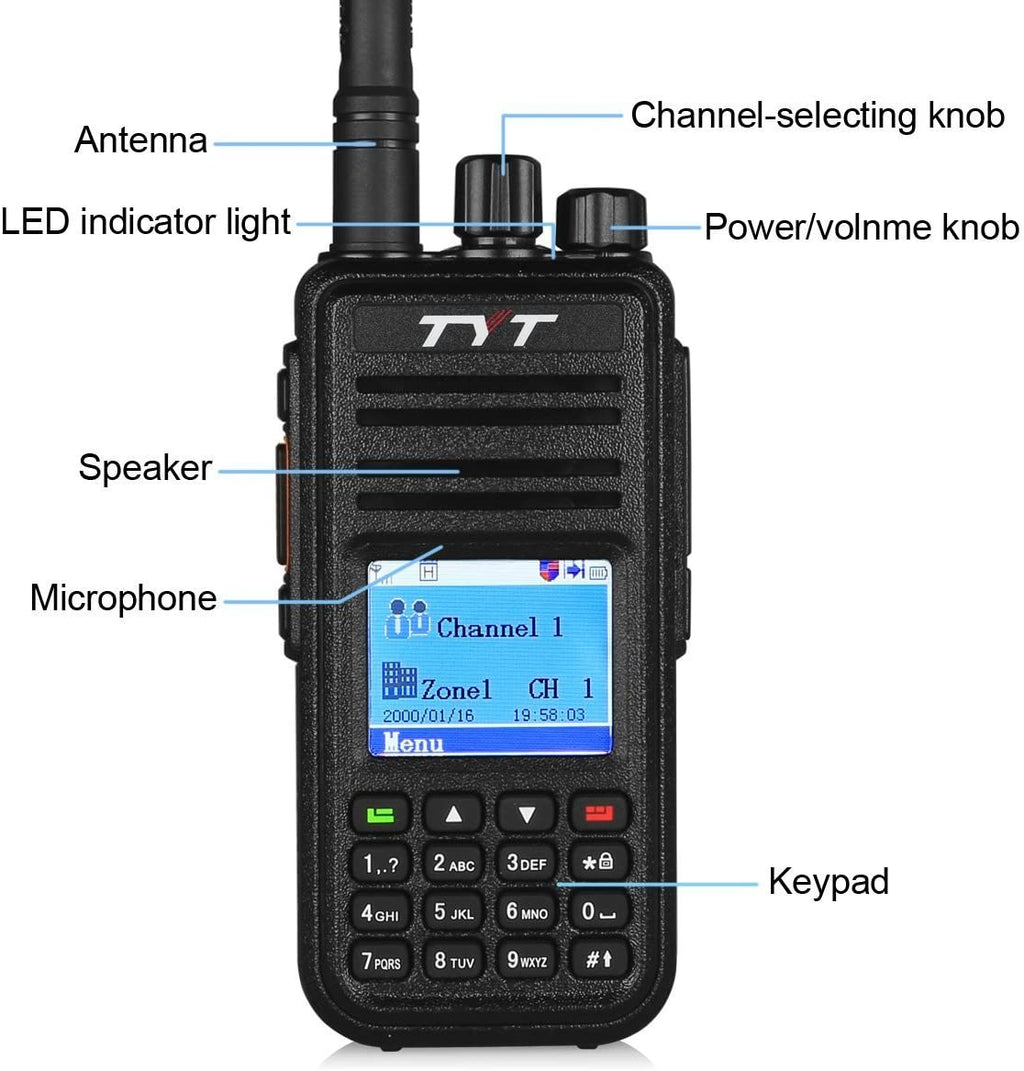 TYT MD-380 DMR Digital Radio Two Way Radio Walkie Talkie Cable and  Antenna (High Gain One included)